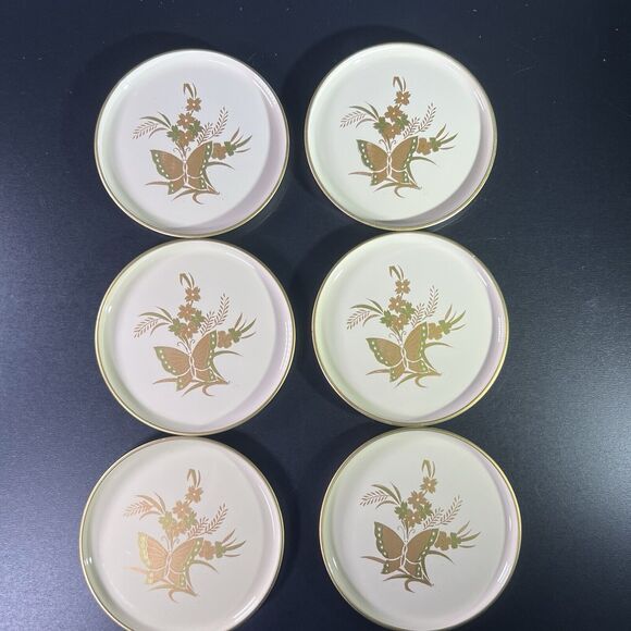 Otagiri Japan Cho-Cho Gold Vintage Butterfly Lacquerware Coaster Set - Picture 4 of 16